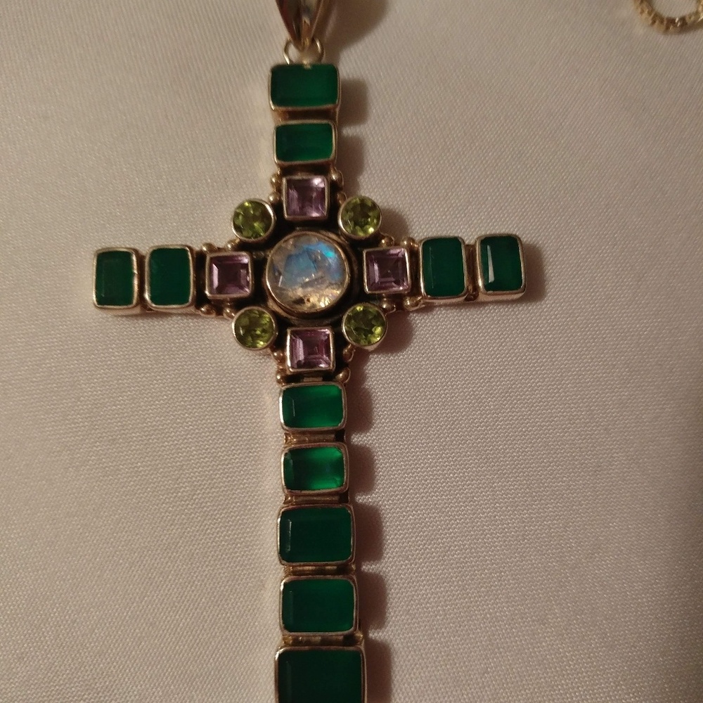 Nicky Butler green gemstone, amethyst, and moonsto